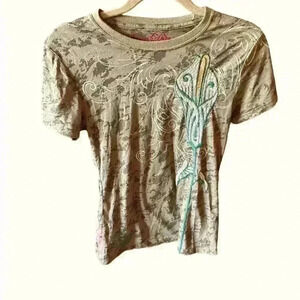 Edward Dada size large camouflage embroidered art nouveau style tshirt .